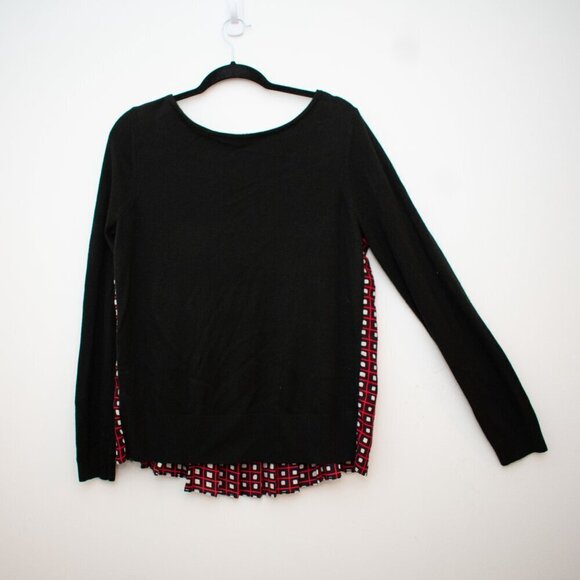 Loft Women's Size Medium Boat Neck Back Printed Geo Pleated Sweatshirt Black Red - Picture 2 of 8